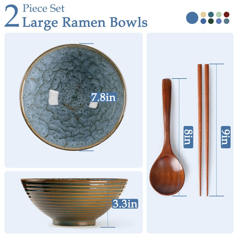 NUTRIUPS 8 Inch Ceramic Ramen Bowl Set of 2 Pho Bowls Japanese Noodle Udon Soup Bowls with Spoons and Chopsticks (Wheat Gold) - Image 2