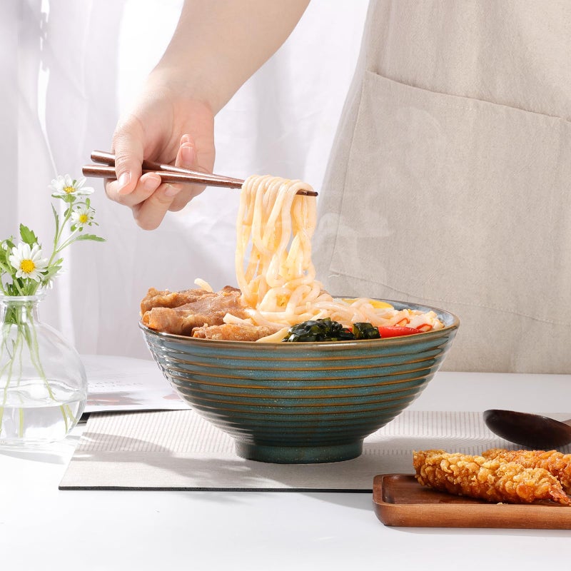 NUTRIUPS 8 Inch Ceramic Ramen Bowl Set of 2 Pho Bowls Japanese Noodle Udon Soup Bowls with Spoons and Chopsticks (Wheat Gold) - Image 5