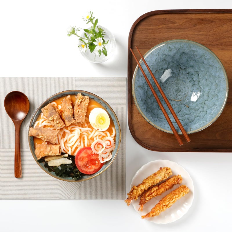 NUTRIUPS 8 Inch Ceramic Ramen Bowl Set of 2 Pho Bowls Japanese Noodle Udon Soup Bowls with Spoons and Chopsticks (Wheat Gold) - Image 3