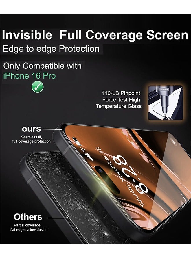 iPhone 16 Pro Screen Protector 【Full Coverage】【Easy Installation Frame】【Military-Grade Protection】 HD Clear, Anti-Fingerprint, 9H Tempered Glass Film for iPhone 16 Pro - Image 4