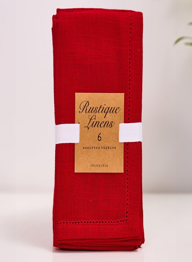 RUSTIQUE LINENS مناديل قماشية من روستيك لينينز، قطن 100% - طقم من 6 قطع، مقاس كبير 46×46 سم | معاد تدويرها وصديقة للبيئة | مناديل ناعمة وماصة لطاولة الطعام والمطبخ | حواف مخيطة | أحمر قرمزي - Image 4