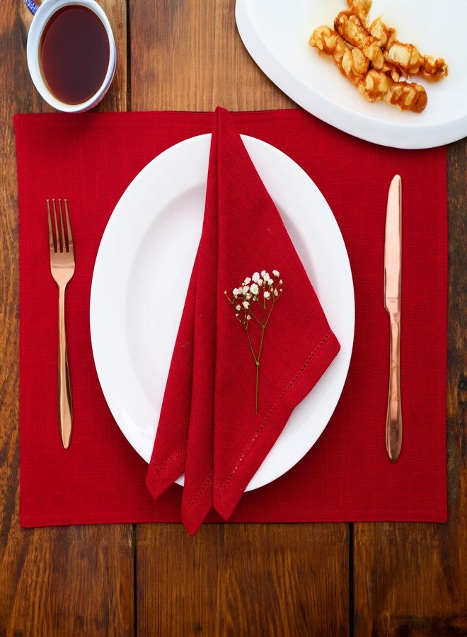 RUSTIQUE LINENS مناديل قماشية من روستيك لينينز، قطن 100% - طقم من 6 قطع، مقاس كبير 46×46 سم | معاد تدويرها وصديقة للبيئة | مناديل ناعمة وماصة لطاولة الطعام والمطبخ | حواف مخيطة | أحمر قرمزي - Image 1