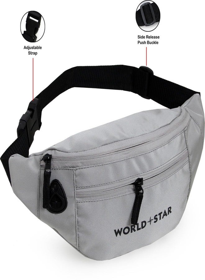 World Star Polyester Waist Pack Travel Handy Hiking Zip Pouch Document Money Phone Belt Sport Bag for Men and Women and Adult | Grey | Rock Grey Waist Bag - Image 4