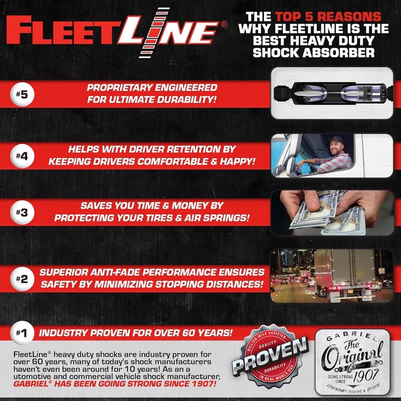 Gabriel FleetLine 85119 Heavy Duty Truck Front Shocks (Single) fits Kenworth T660 T680 T880 W990; Peterbilt 348, 389 567 579; OEM# B71-6012 - Image 4