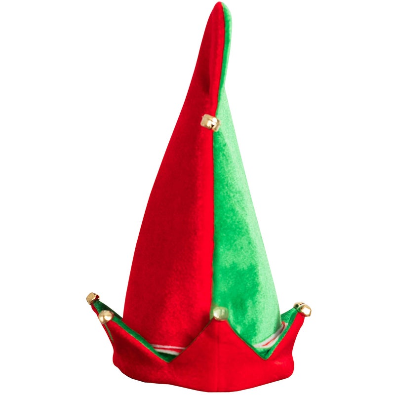 Skeleteen Funny Christmas Elf Hat - Red and Green Jolly Velvet Holiday Elven Novelty Costume Hats with Jingle Bell Designs for Kids - Image 1