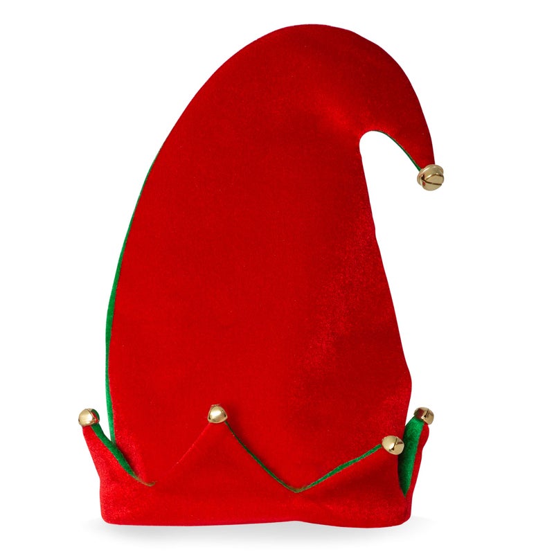 Skeleteen Funny Christmas Elf Hat - Red and Green Jolly Velvet Holiday Elven Novelty Costume Hats with Jingle Bell Designs for Kids - Image 3