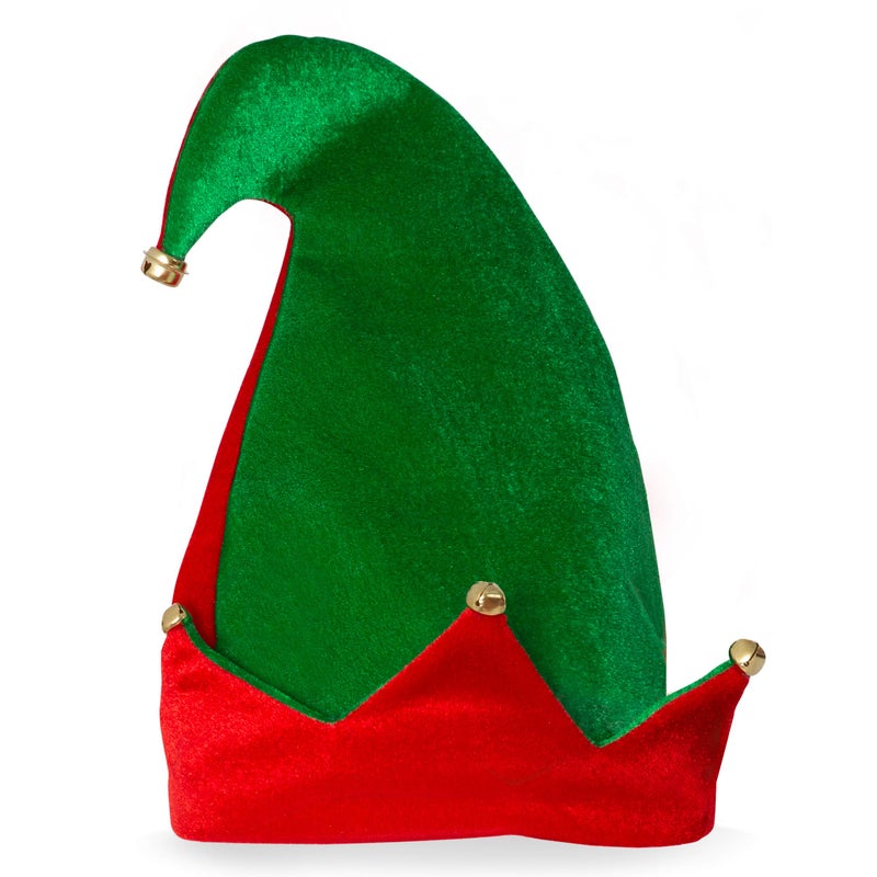 Skeleteen Funny Christmas Elf Hat - Red and Green Jolly Velvet Holiday Elven Novelty Costume Hats with Jingle Bell Designs for Kids - Image 4