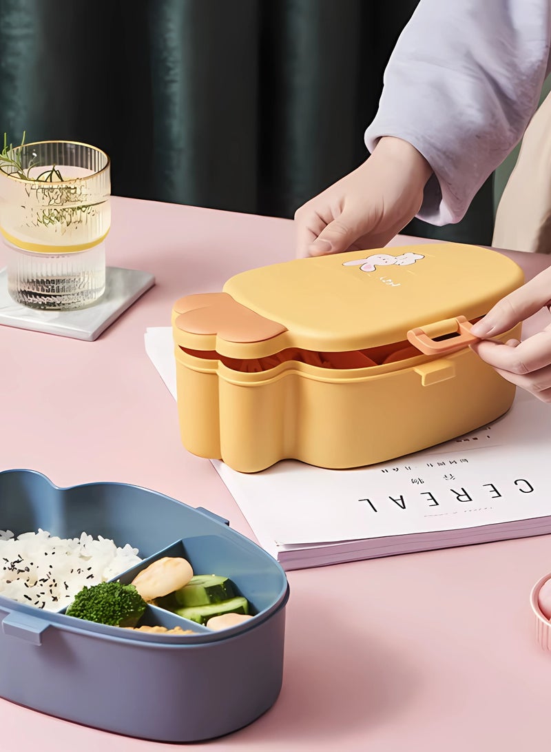 تويسو صندوق غداء أرنب لطيف للأطفال من Twisoo - 900 مل من مادة البولي بروبيلين خالية من مادة BPA، صندوق غداء مقاوم للتسرب مكون من 3 أقسام مع ملعقة وشوكة، تصميم مقاوم للانسكاب بقفل مشبك، مثالي للمدرسة (أخضر)  - Image 5