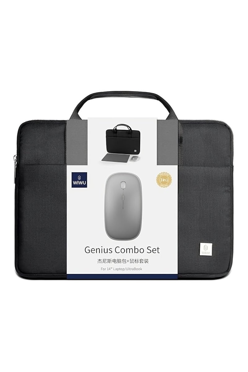 WIWU Genius Combo Set Laptop 3in1 HandBag & Mouse & Mouse Pad for 14" Laptop/ultrabook, Front layer-Black&Gray - Image 3