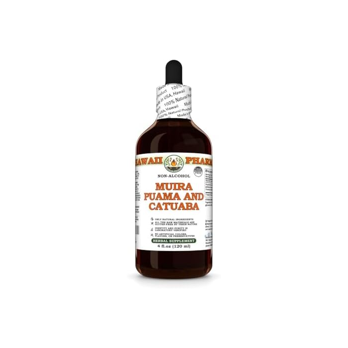 Hawaii Pharm Muira Puama and Catuaba Glycerite, All Natural, Vegan, Lab Tested Alcohol-Free Liquid Extract - 4 fl.oz - Image 1