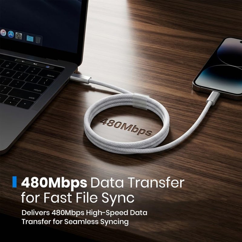 إليفانت بوت كابل شحن سريع من ® بقدرة 240 واط من USB C إلى USB C، سلك شحن مضفر بتقنية Power Delivery PD5.0 لأجهزة الكمبيوتر المحمول والأجهزة اللوحية والهواتف الذكية، نقل بيانات عالي السرعة ومتين - Image 3