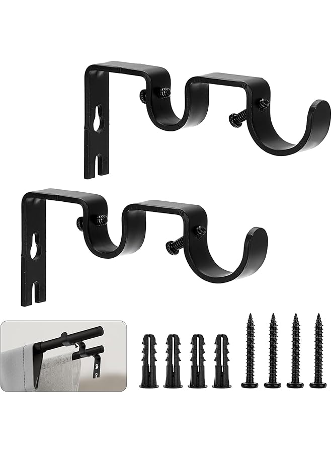 Green Tiger Double Curtain Rod Brackets, 2pcs Heavy Duty Curtain Rod Holders Wall Metal Curtain Rod Bracket Wall Mounted Curtain Rod Bracket Holder with Screws Double Rod Bracket for Curtain - Image 1