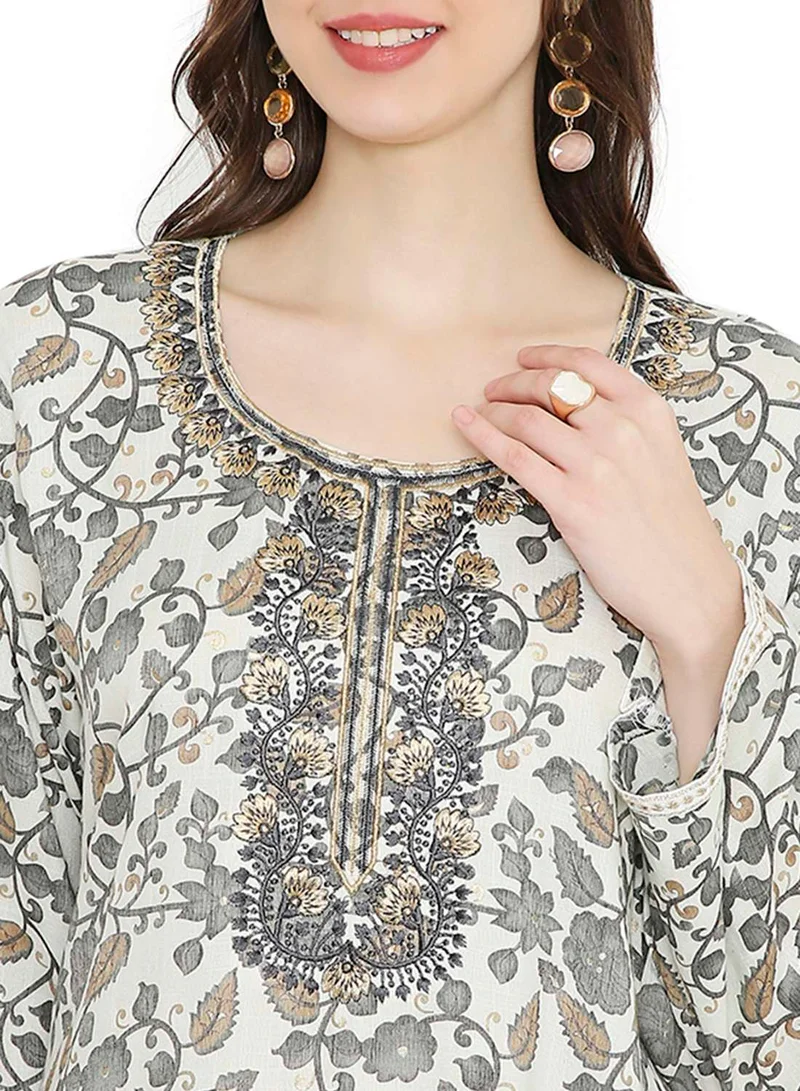 HANA & SARA MULTICOLOUR ELEGANT FLORAL PRINTED FARASHA JALABIYA WITH UNIQUE THREAD EMBROIDERY