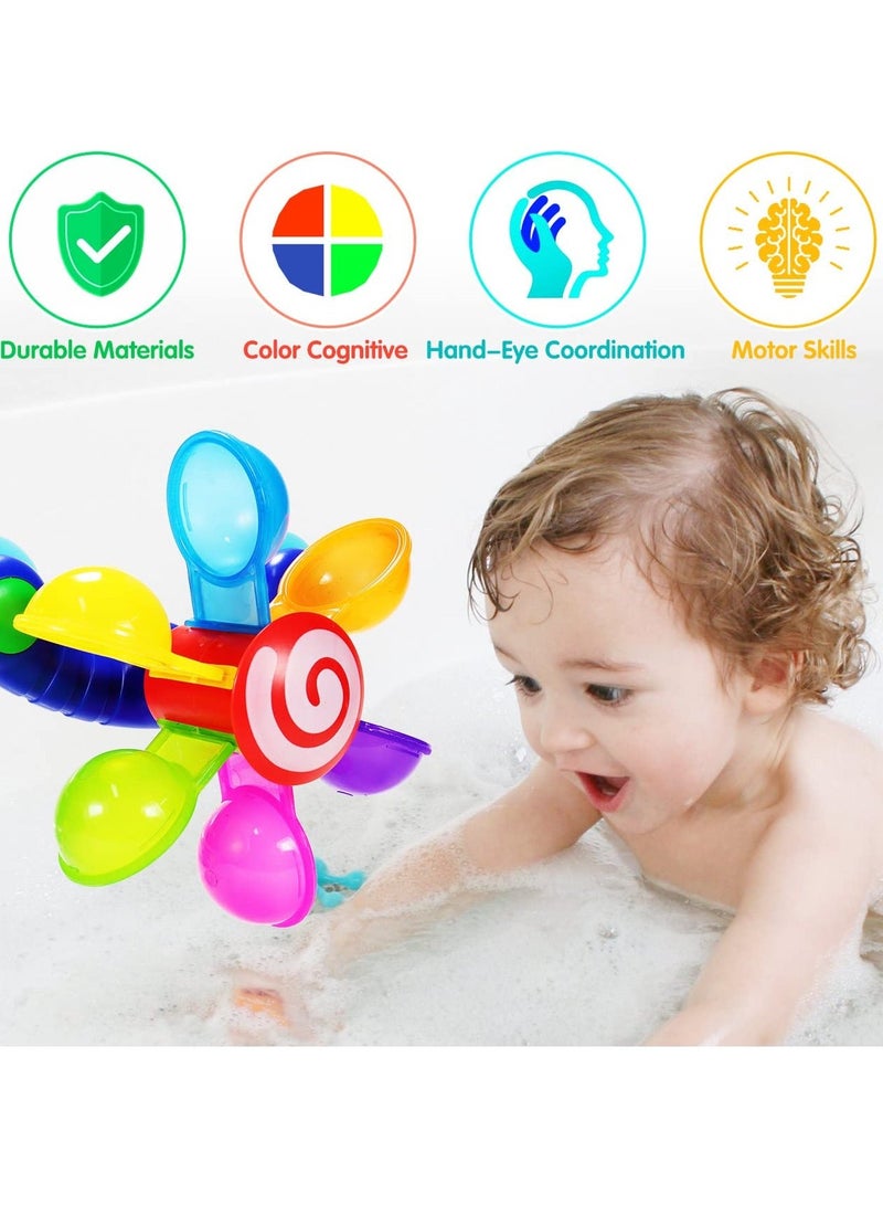 واي آند دي Bath Toys for Kids - Windmill Bathtub Toy Toddlers 1 2 3 4 Years Old Waterfall with Suction Cups Bathroom Strong Suckers Water Scoop Fun Boys Girls 1-4 - Image 5