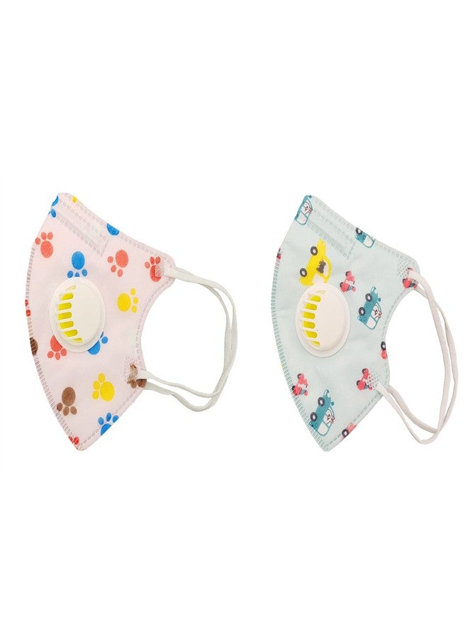 VRITRAZ PM 2.5 Kids Children Anti-Pollution Activated Carbon Face Mask with Breathing Valve (Blue Pink,Pack of 2) - Image 1