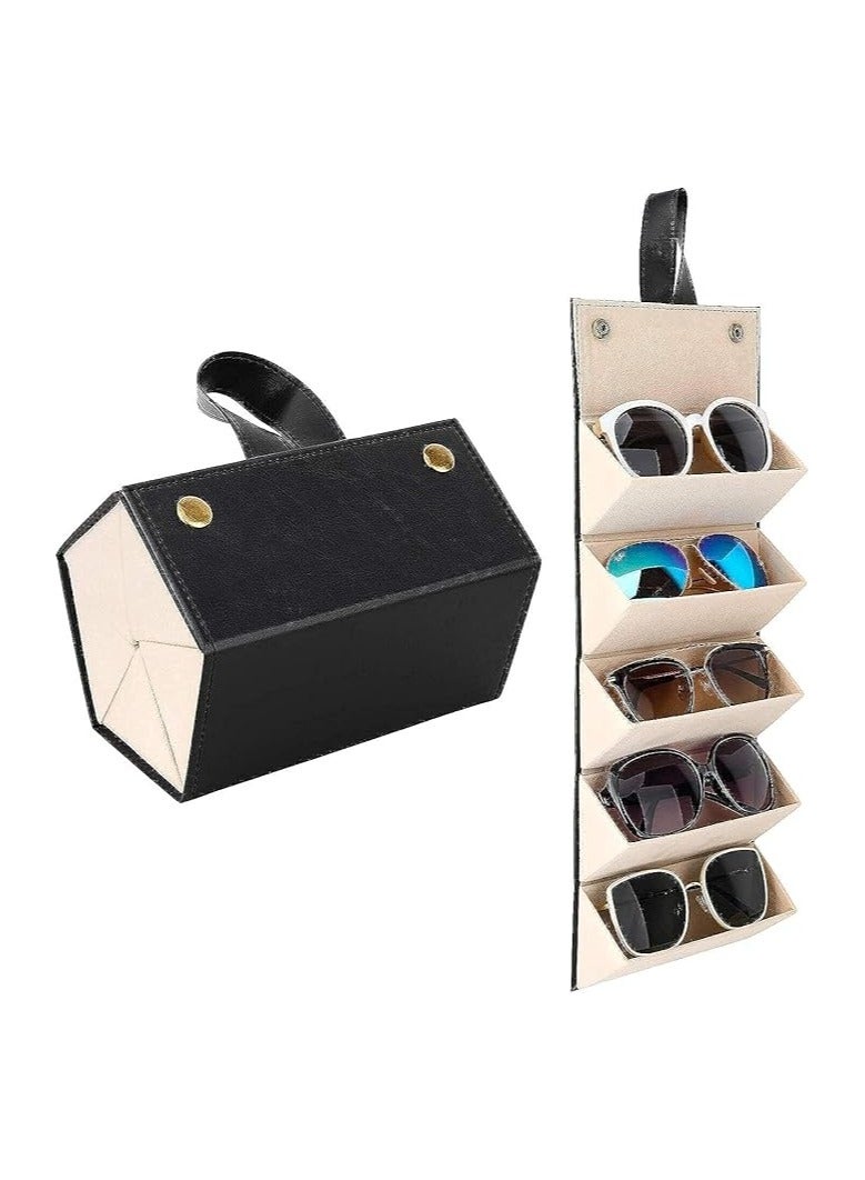 منظم نظارات 5 جيوب قابل للطي مع شنطة حمل – لون أسود أنيق - Image 1