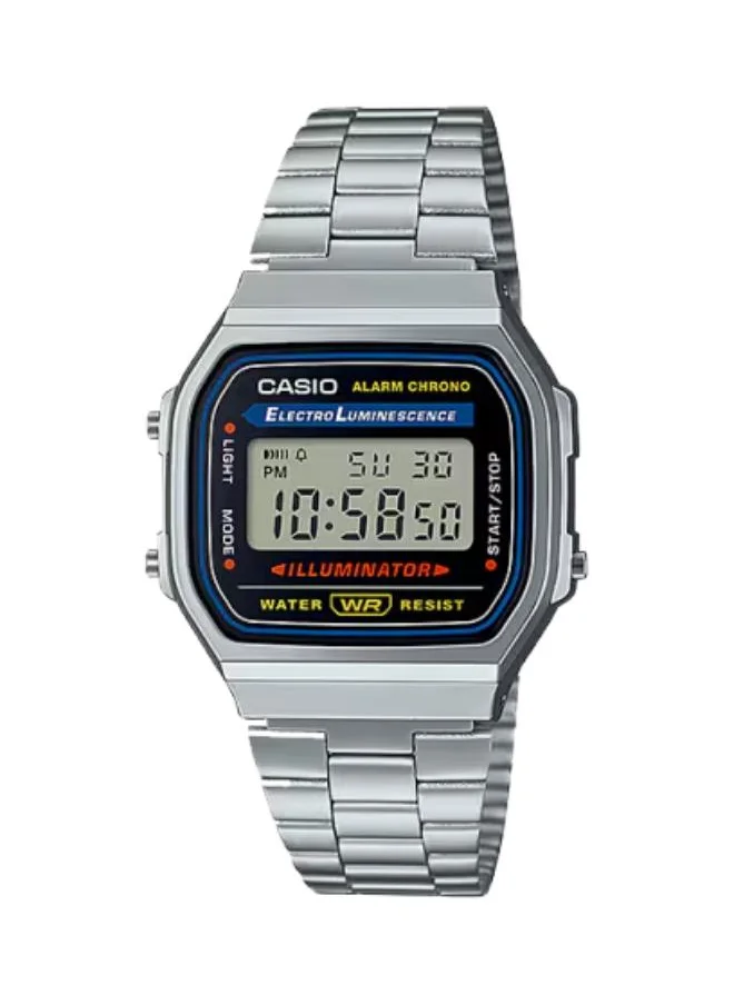 كاسيو Men's Digital Display Watch With Silver Stainless Steel Strap - A168WA-1W