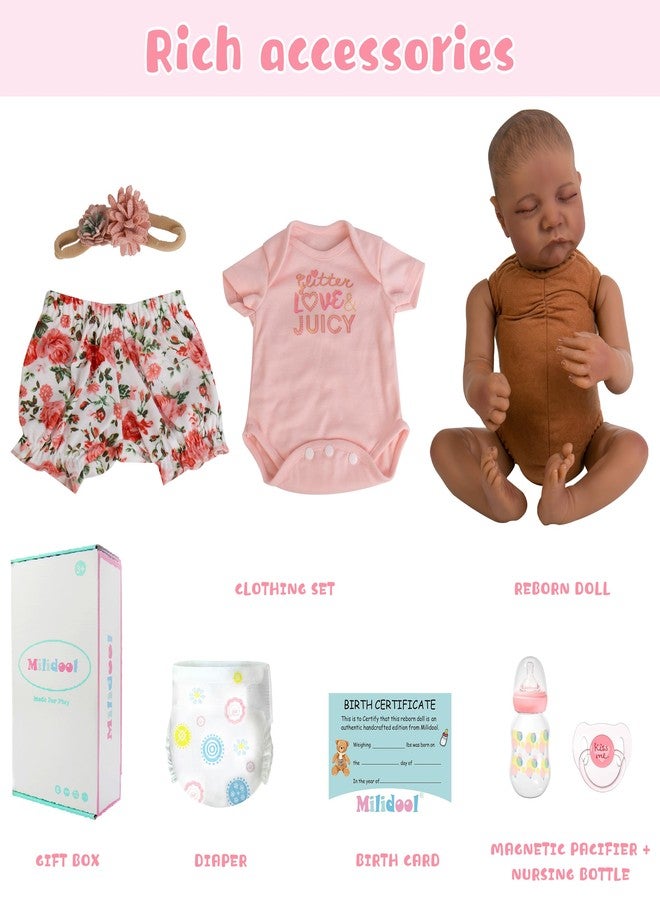 Milidool Lifelike Black Reborn Baby Dolls Girl - 18 Inch Realistic Girl Baby Dolls Black American Newborn Weighted Real Life Baby Dolls with Complete Accessories Gift Set for Kids 3+, Grandparents - Image 5