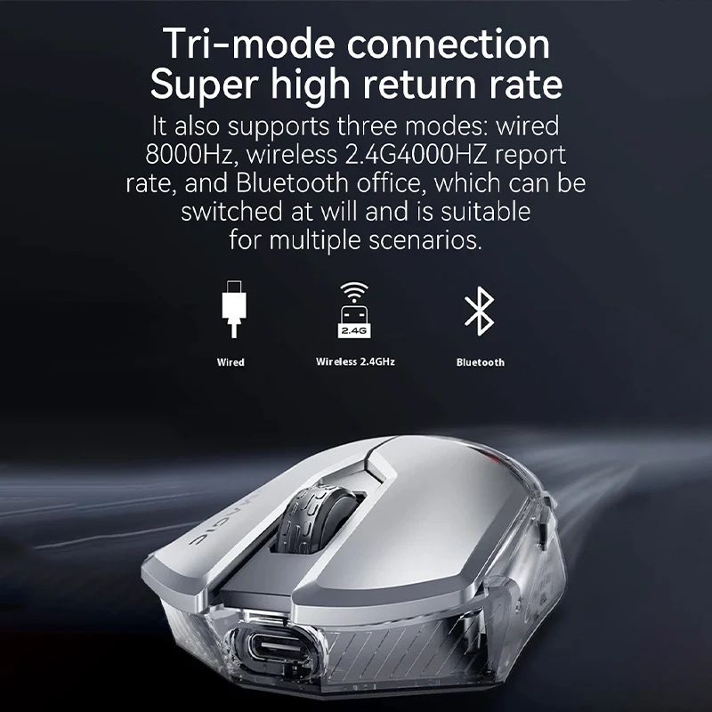 Nubia RedMagic Gaming Mouse 1S Wired Wireless Bluetooth Paw3395 RGB Ergonomic Lightweight, Black - Image 3