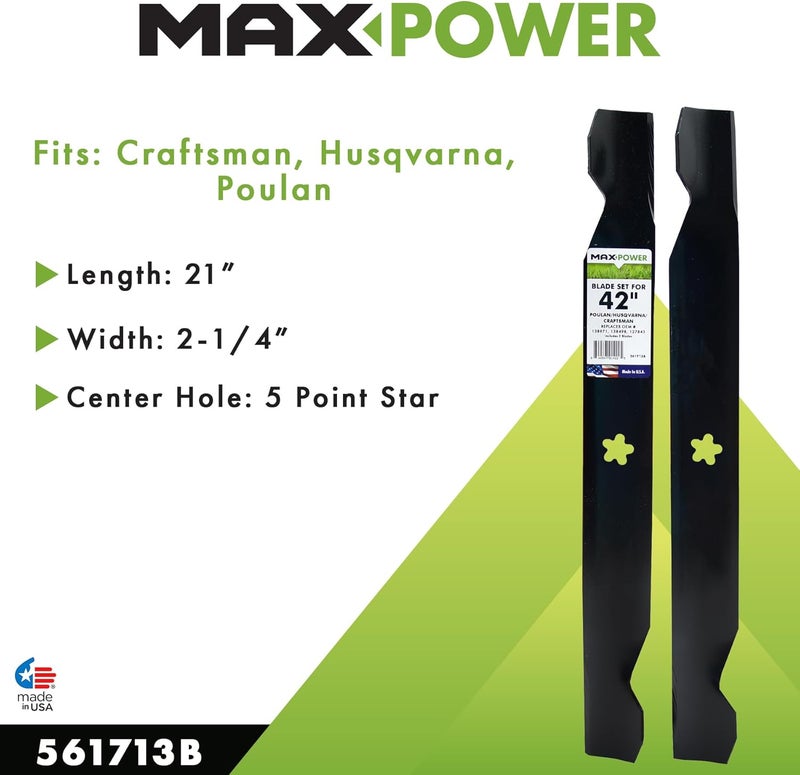 Max Power 561713B 2-Blade Set for 42" Cut Poulan/Husqvarna/Craftsman Replaces 138498, 138971, 127843, 532138971, 532127843, 532138498, CMXGZAM110136 - Image 3