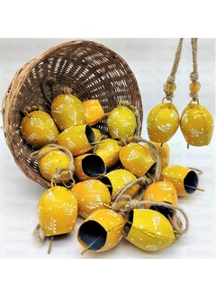 HIGHBIX HIGHBIX 7cm Hand Painted Festive Dcor Hanging Bells Set of 10 with Jute Bag Hand Painted Yellow 7cm 