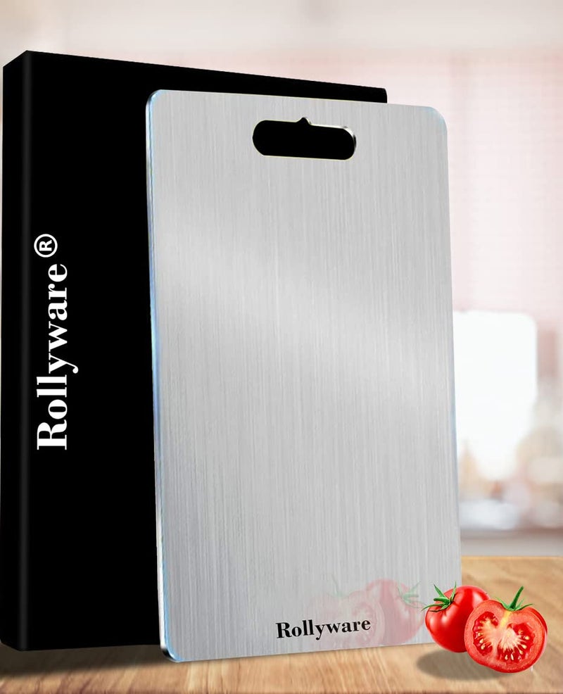 Rollyware EURO STYLE LARGE Chopping Board Stainless Steel Metal Cutting Kitchen,Heavy Duty Choping-Board Vegetable,Fruit Cutter, Meats vegitable Chopper Boards,Safe Durable with Warranty(Premium Steel - 304)(Dimension-L=36cm,W=26cm) - Image 1