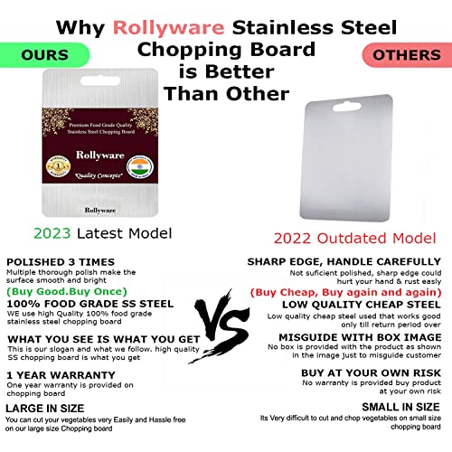 Rollyware EURO STYLE LARGE Chopping Board Stainless Steel Metal Cutting Kitchen,Heavy Duty Choping-Board Vegetable,Fruit Cutter, Meats vegitable Chopper Boards,Safe Durable with Warranty(Premium Steel - 304)(Dimension-L=36cm,W=26cm) - Image 2