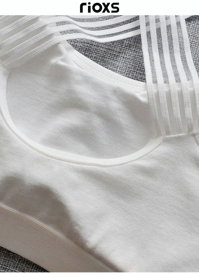 RIOXS - Women Sports Bra Padded Criss-Cross Back Bra Wrapped Chest Seamless Athletic Strappy Bra with Removable Cups White - Image 1