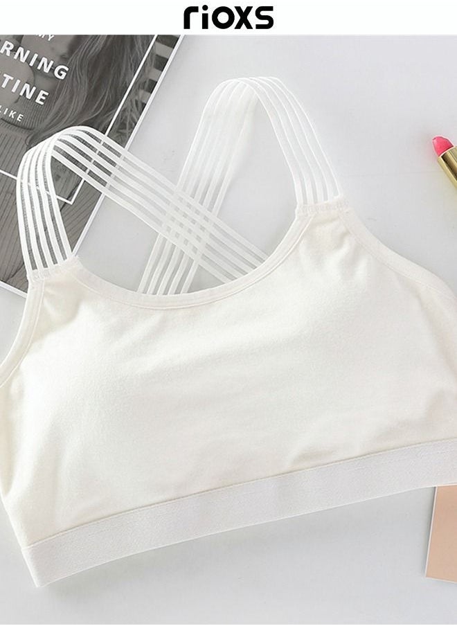 RIOXS - Women Sports Bra Padded Criss-Cross Back Bra Wrapped Chest Seamless Athletic Strappy Bra with Removable Cups White - Image 1