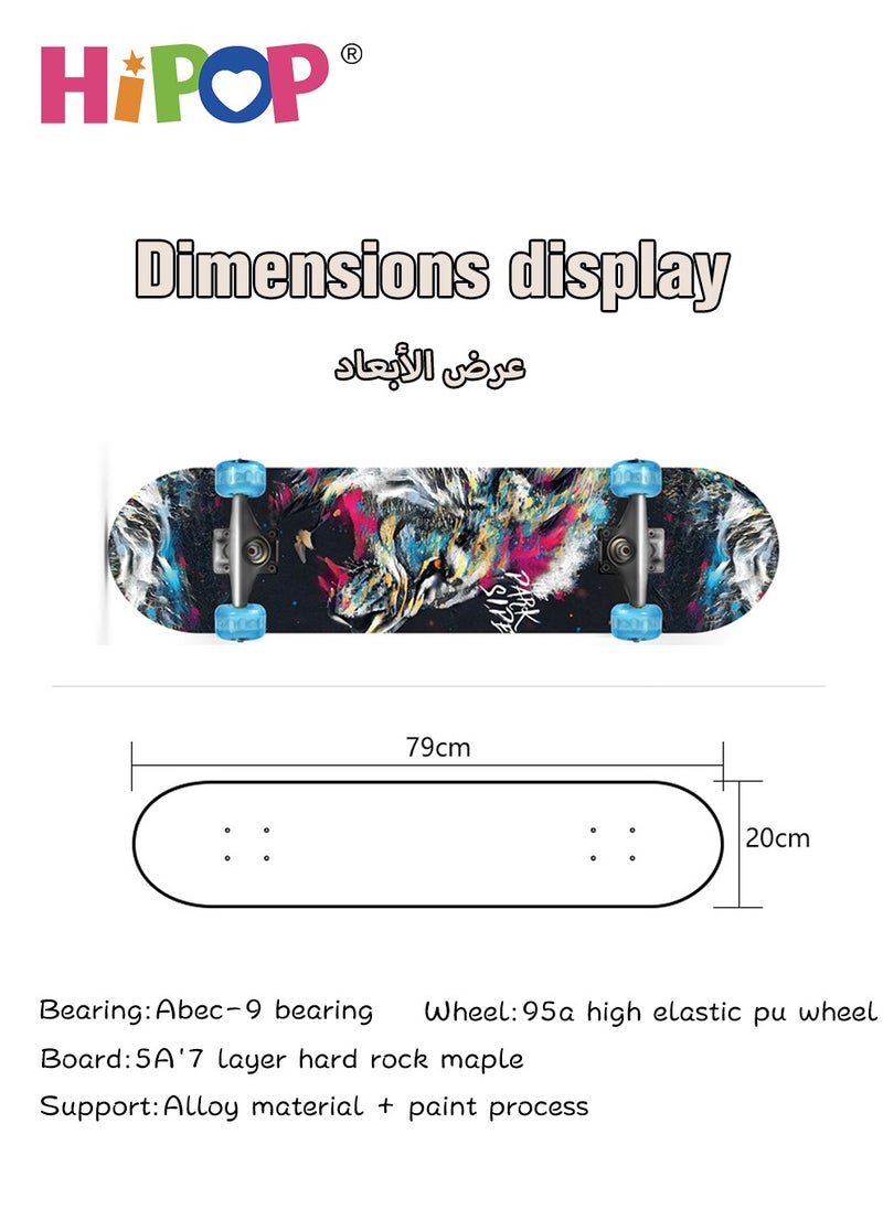HIPOP Graffiti Skateboards for Beginners and Adults,Complete Non-Slip Skateboard 79*20cm with Flash Wheel,ABEC-9 Bearing and Double Kick Concave Standard,Tricks Skateboards for Kids and Beginners Sports Out  - Image 3