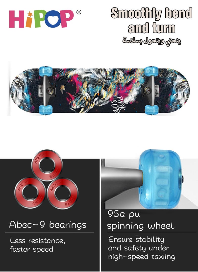 HIPOP Graffiti Skateboards for Beginners and Adults,Complete Non-Slip Skateboard 79*20cm with Flash Wheel,ABEC-9 Bearing and Double Kick Concave Standard,Tricks Skateboards for Kids and Beginners Sports Out  - Image 4