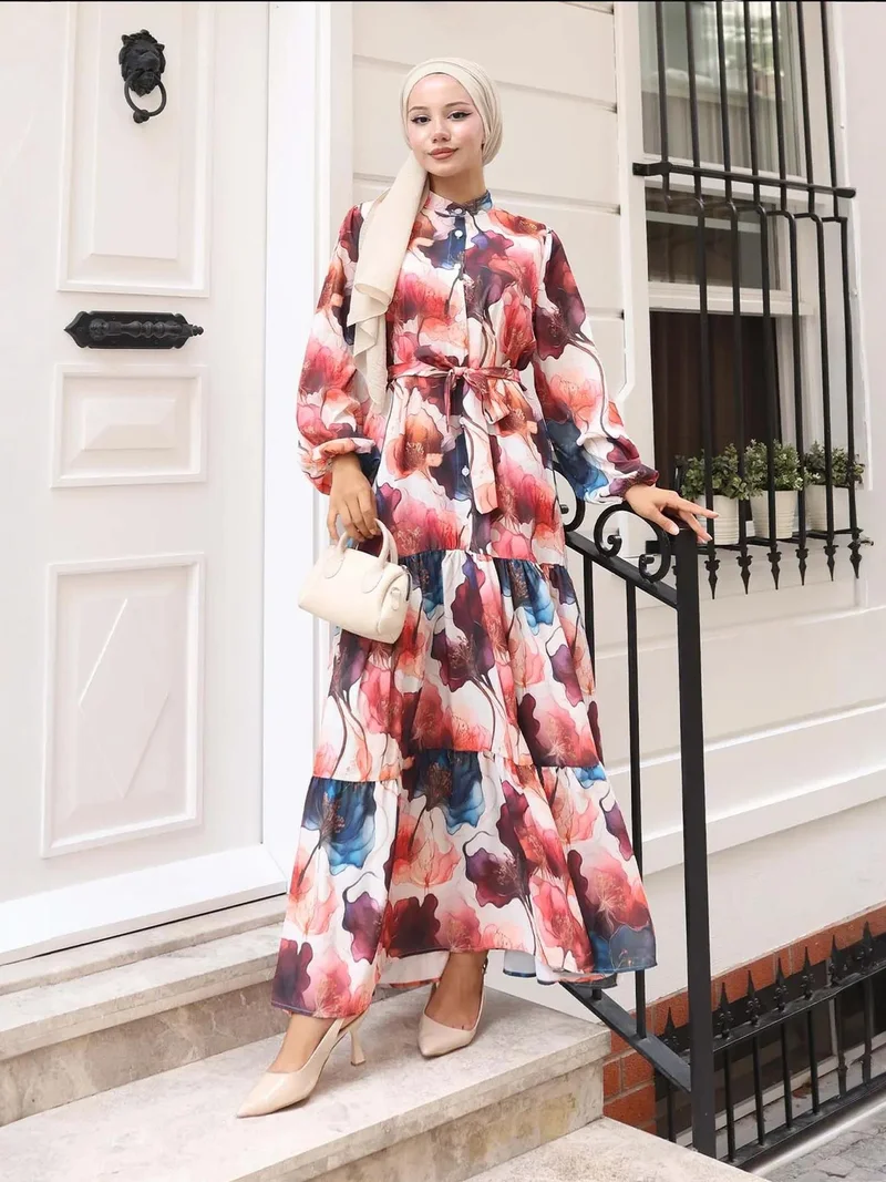 BIG DART BDART Buttoned Crew Neck Maxi Dress with Waistband