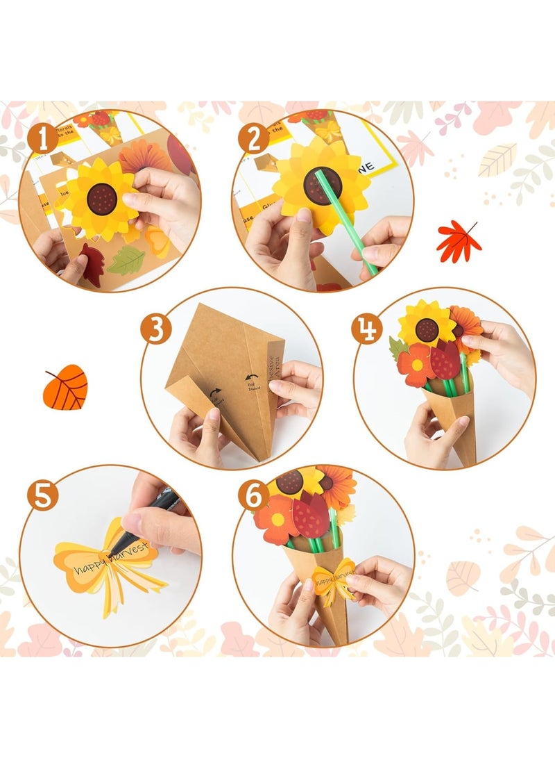SYOSI Fall Flower Bouquet Craft Kit, DIY Paper Floral Decoration Set with 24 Pieces, Creative Arts and Crafts Activity for Kids, Handmade Autumn Bouquet Project for Classroom Home Party Gift - Image 3
