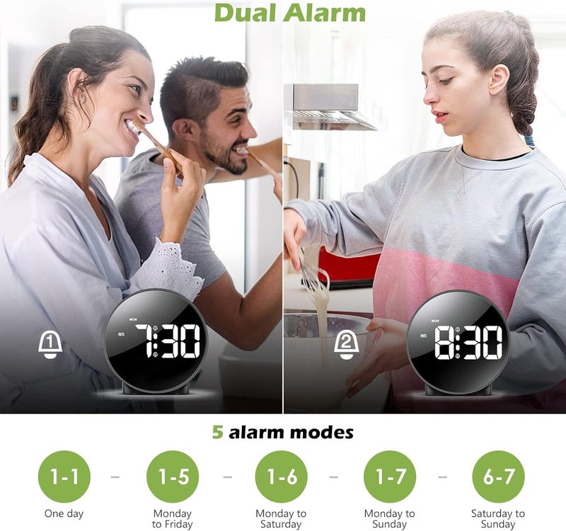 KEYOZA Digital Alarm Clock Round LED Display Desktop Clock with Temperature Display Night Mode Adjustable Brightness Black - Image 2