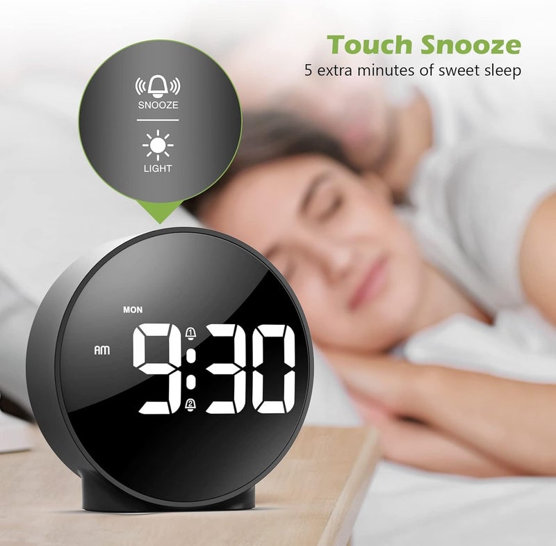 KEYOZA Digital Alarm Clock Round LED Display Desktop Clock with Temperature Display Night Mode Adjustable Brightness Black - Image 3