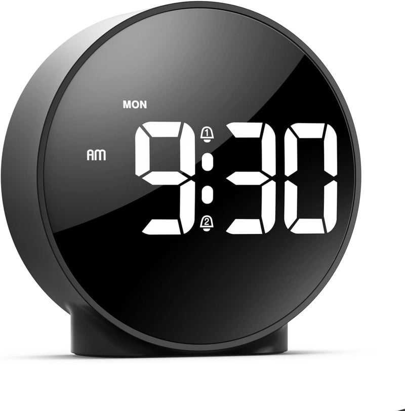 KEYOZA Digital Alarm Clock Round LED Display Desktop Clock with Temperature Display Night Mode Adjustable Brightness Black - Image 1