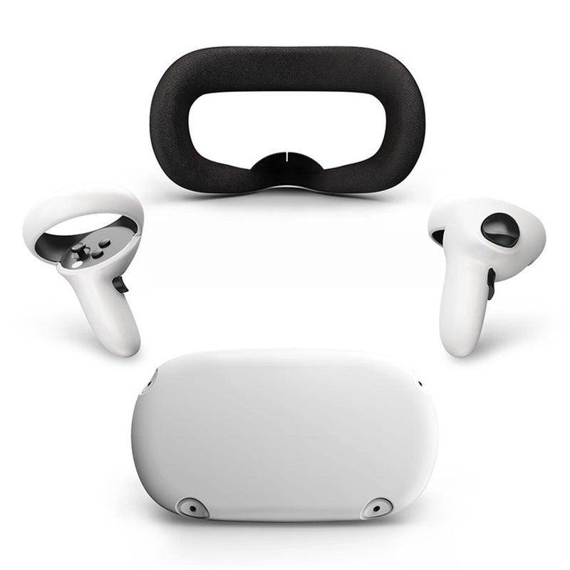 مجموعة ملحقات الواقع الافتراضي: غلاف وجه سيليكون أبيض، أغطية قبضة تحكم اللمس وغلاف غلاف - مجموعة حماية مقاومة للعرق والانزلاق لمحبي ألعاب الواقع الافتراضي أوكولوس كويست 2 - Image 1