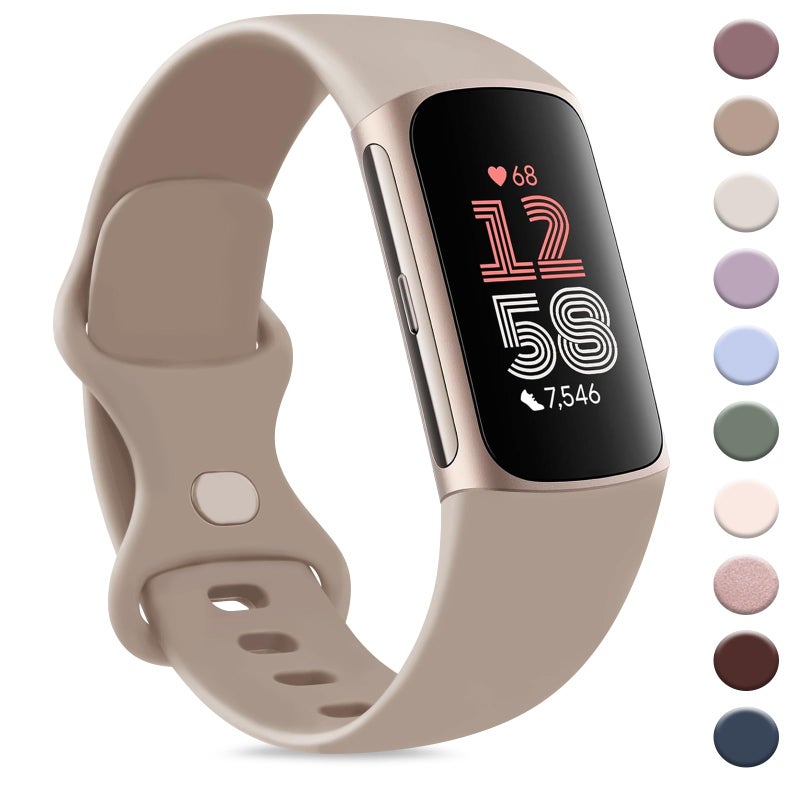 AK Sport Band Compatible with Fitbit Charge 6 Bands / Fitbit Charge 5 Bands Women Men, Classic Soft Replacement Straps Wristbands for Fitbit Charge 6 / 5 Advanced Fitness & Health Tracker (Milk - Image 1