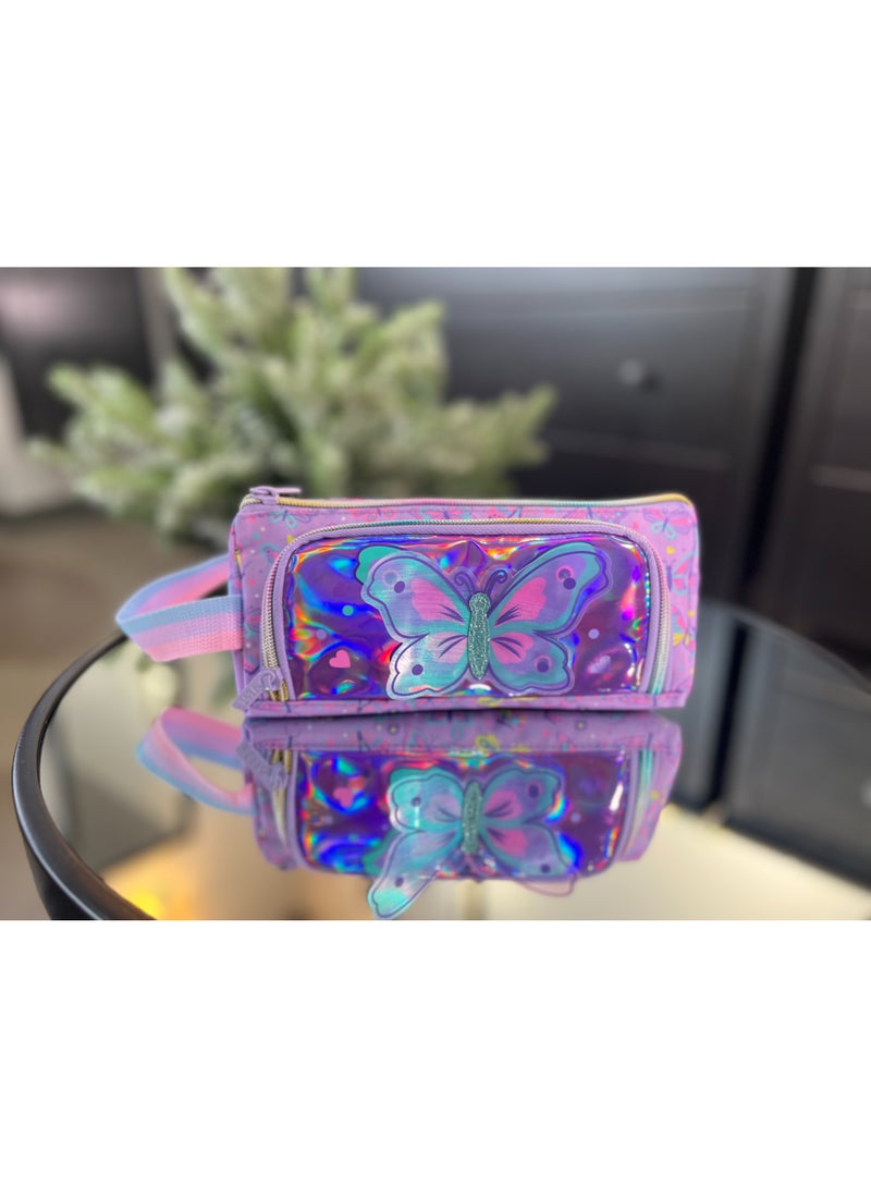 Butterfly 3D Laser Pencil Case 420D+PU Double Layer Large Capacity Student Pencil Bag 19 Colors Available