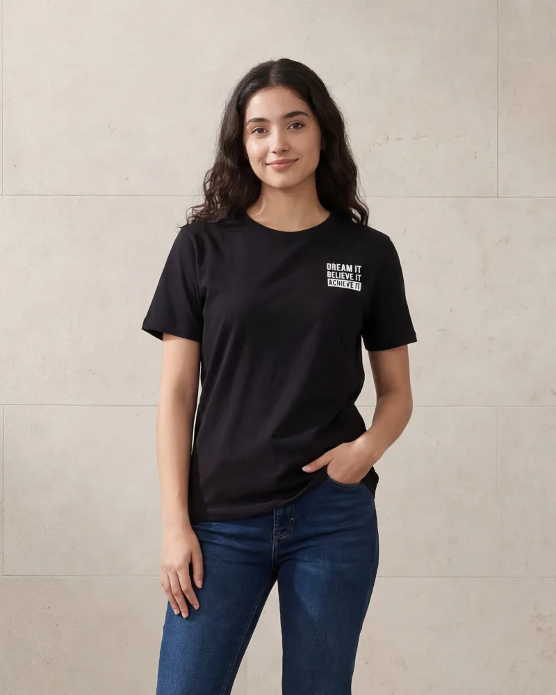 ردتاغ Women Plain Black Active T-Shirt