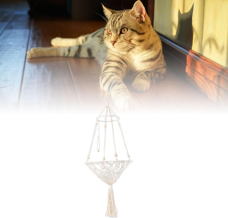 Naroote Macrame Cat Hammock Handwoven Ceiling Cat Swing Kitten Hanging Bed Cute Decoration Comfortable Resting Place for Wall & Window Playing Sleeping Climbing Resting - Image 3
