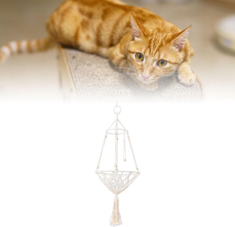 Naroote Macrame Cat Hammock Handwoven Ceiling Cat Swing Kitten Hanging Bed Cute Decoration Comfortable Resting Place for Wall & Window Playing Sleeping Climbing Resting - Image 4