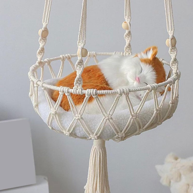 Naroote Macrame Cat Hammock Handwoven Ceiling Cat Swing Kitten Hanging Bed Cute Decoration Comfortable Resting Place for Wall & Window Playing Sleeping Climbing Resting - Image 1