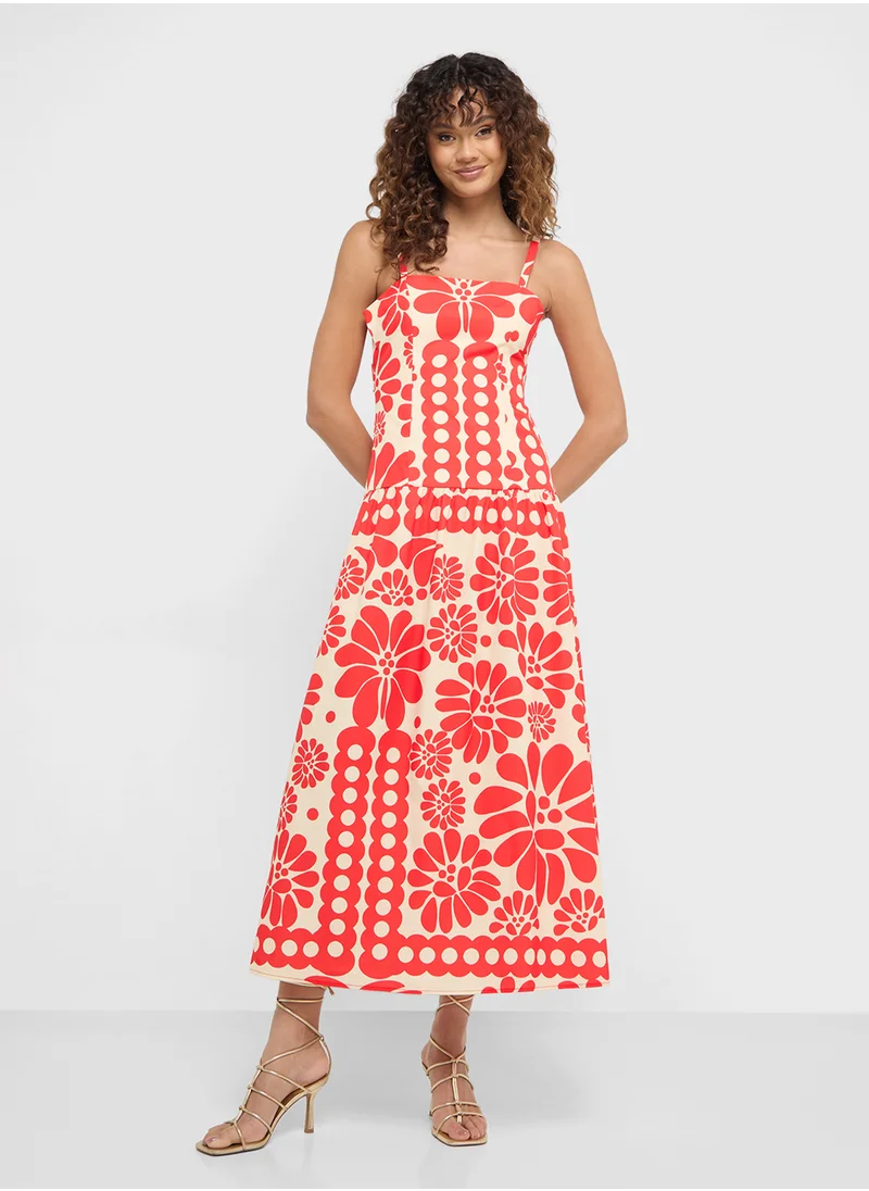 Ginger Strappy Floral Print A Line Maxi Dress