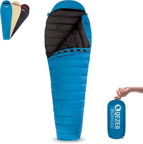 QEZER Ultralight Down Sleeping Bag for Adults 3661 Degree F with 600 Fill Power Compact Three Season Sleeping Bag for Backpacking Hiking and Camping - Image 1