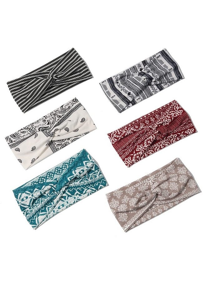 Artilady 6 Pack Wide Boho Headbands For Women Soft Yoga Elastic Hair Bands For Girls Workout Running Sport Headwrap Nonslip Breathable (Patterned) - Image 1