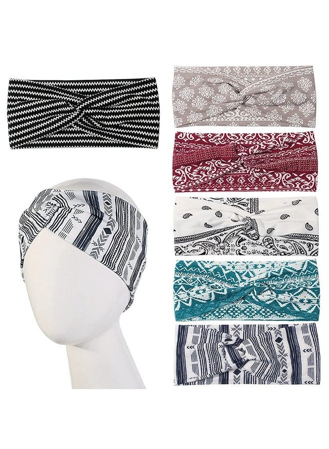 Artilady 6 Pack Wide Boho Headbands For Women Soft Yoga Elastic Hair Bands For Girls Workout Running Sport Headwrap Nonslip Breathable (Patterned) - Image 2
