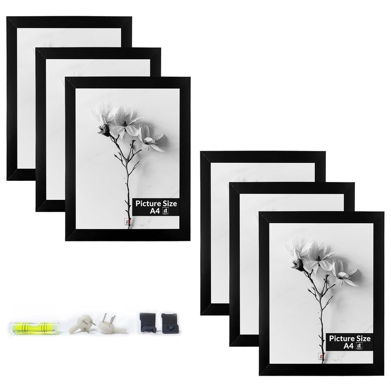 Art Street A4 Size Certificate Document Photo frames Set of 6 For Home Decoration Living Room Office Decoration Black Size 8 x 12 - Image 1