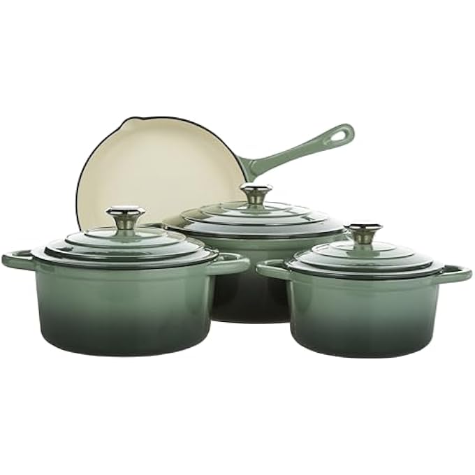 rayihni Healthy And Safe NonStick Enameled 7Pcs Set Of Cast Iron Dutch Oven Cookwares Set Includes 24Cm Dutch Oven Fry Pan 18Cm 21Cm 24Cm Dutch Oven Cookwares With Lids And Gloves - Image 1