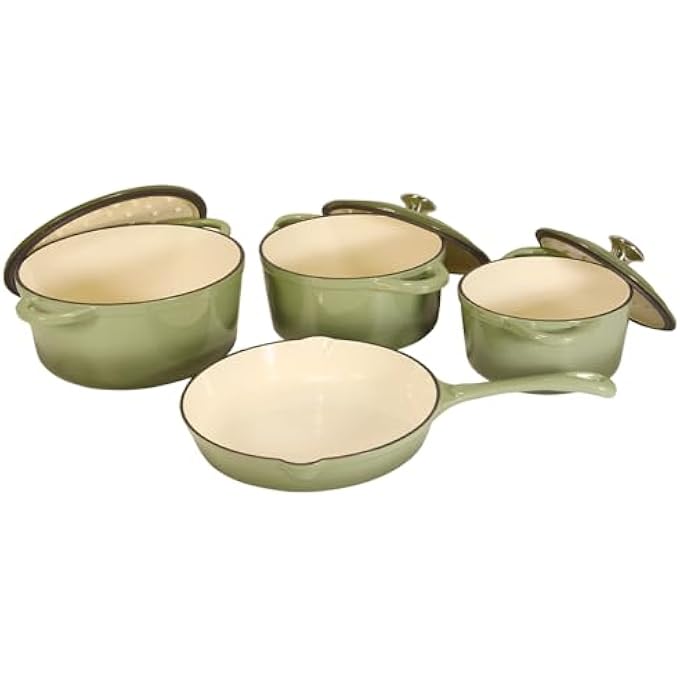 rayihni Healthy And Safe NonStick Enameled 7Pcs Set Of Cast Iron Dutch Oven Cookwares Set Includes 24Cm Dutch Oven Fry Pan 18Cm 21Cm 24Cm Dutch Oven Cookwares With Lids And Gloves - Image 4